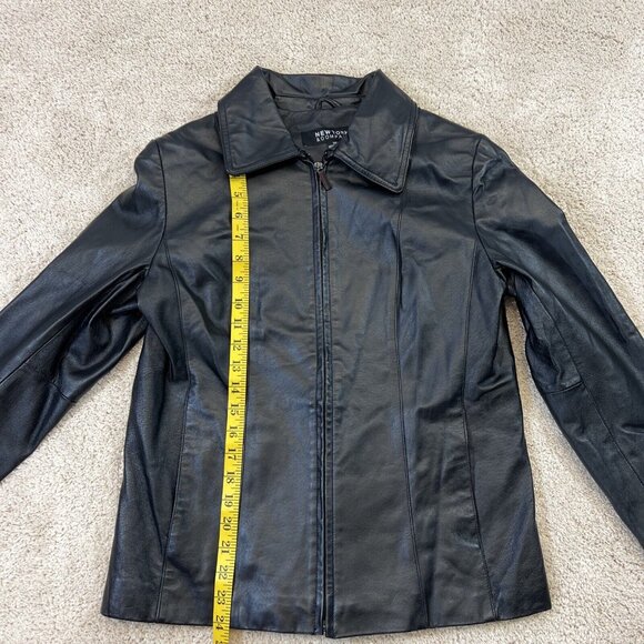 New York & Company Jacket Women's M Black Genuine Leather Coat Lined Full Zip - Picture 6 of 9